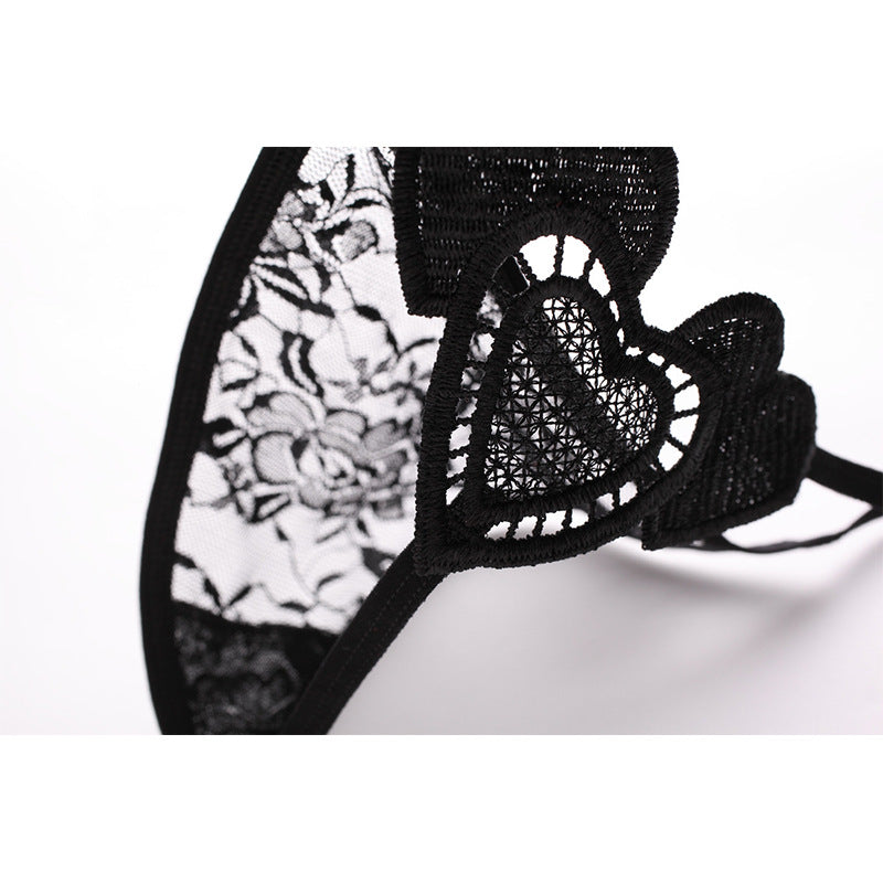 Image of Luxury Korean women's underwear ultra-thin transparent heart-shaped sexy underwear ladies lace thong T pants 902